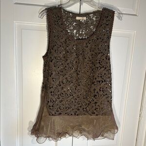 Elegant Brown Lace Sleeveless Top